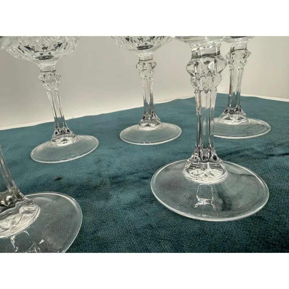 Crystal Cut Glass Wine Goblets Set of 6 Clear Stemmed Glasses Diamond 7 Inch